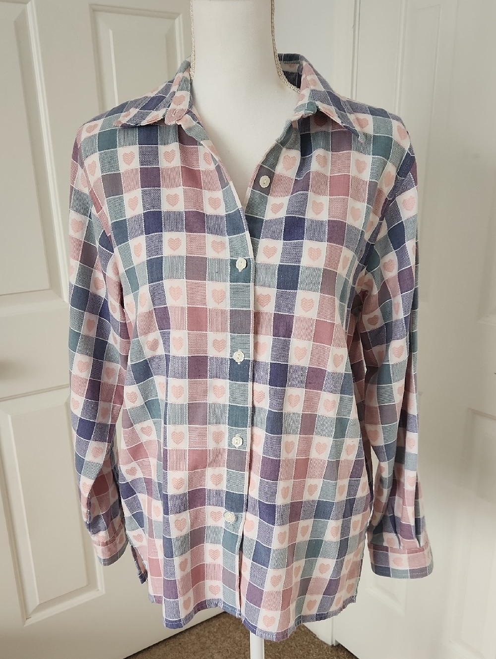 Vintage Alfred Dunner Long Sleeved Button Down Hearts Shirt 10 Cottagecore